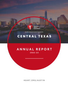 picture of the Austin city skyline behind the American Heart Association logo, Central Texas and annual report