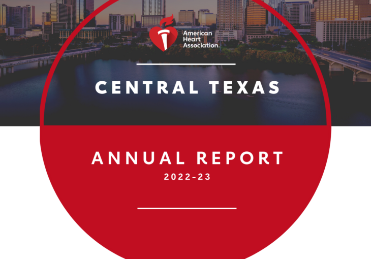 picture of the Austin city skyline behind the American Heart Association logo, Central Texas and annual report